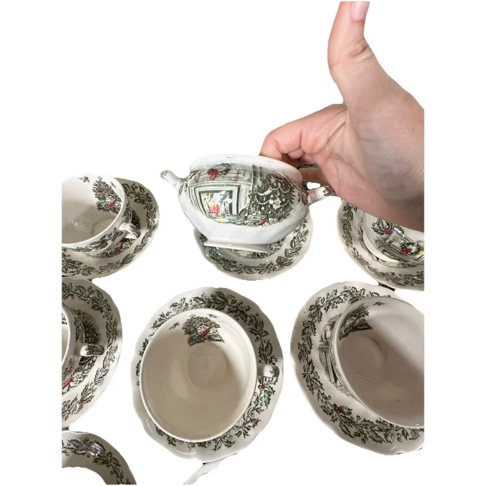 VTG Johnson Brothers England Merry Christmas Tea Cups & Saucers Etc. Set Of 20